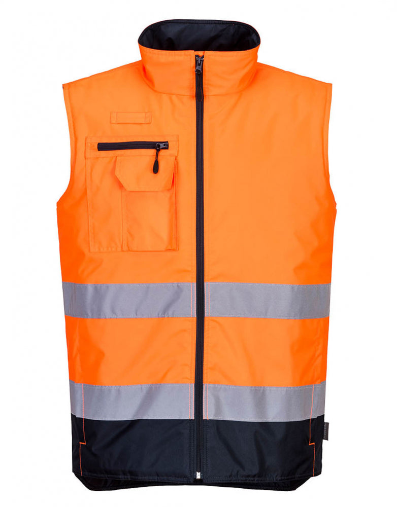 S267 Hi-Vis Contrast Bodywarmer Orange/Navy