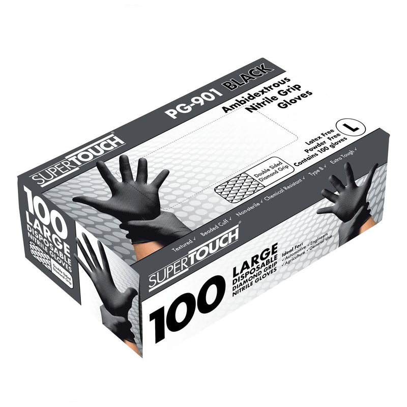 Pawa PG901 Diamond Grip Disposable Nitrile Gloves - Black