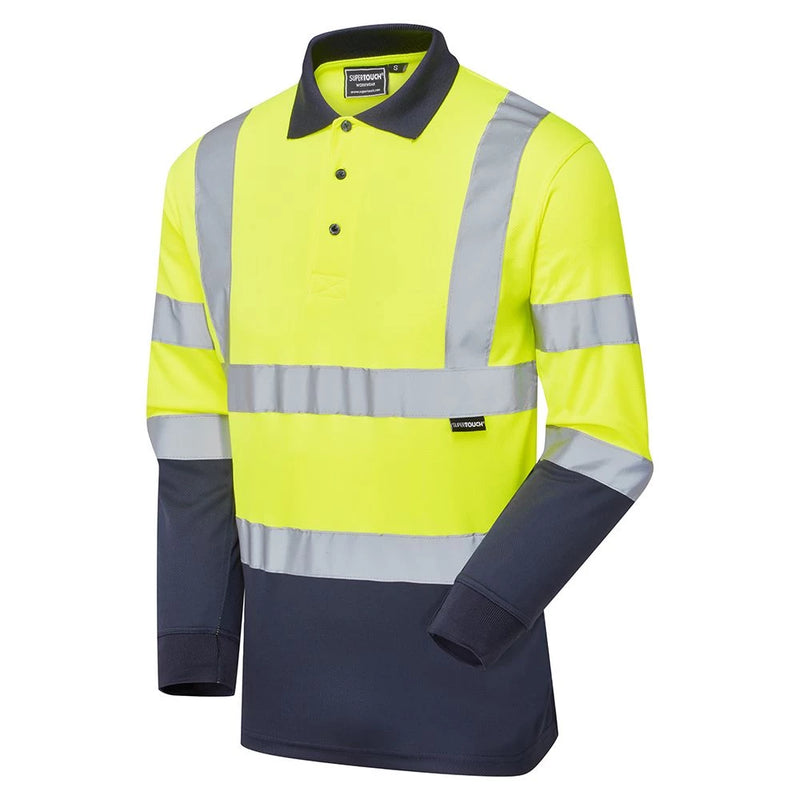 Supertouch Hi-Vis 2 Tone Long Sleeve Polo Shirt - Yellow/Navy