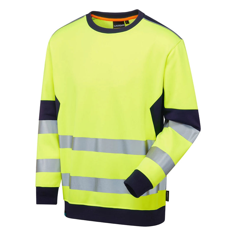 Supertouch System Hi-Vis Eco Crew Neck Sweatshirt - Yellow/Navy
