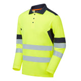 Supertouch System Hi-Vis Eco CottonCool Long Sleeve Polo Shirt - Yellow/Navy