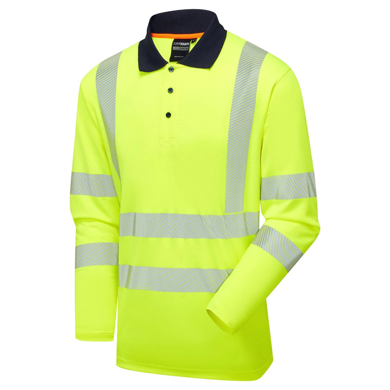 Supertouch Essentials Hi-Vis Eco CoolMax Long Sleeve Polo - Yellow/Navy