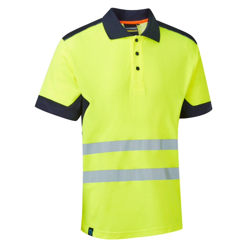 Supertouch System Hi-Vis Eco CottonCool Polo Shirt - Yellow/Navy