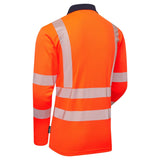 Supertouch Essentials Hi-Vis Eco CoolMax Long Sleeve Polo - Orange/Navy
