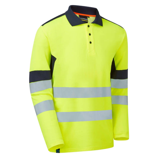 Supertouch System Hi-Vis Eco CottonCool Long Sleeve Polo Shirt - Yellow/Navy
