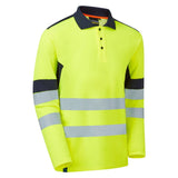 Supertouch System Hi-Vis Eco CottonCool Long Sleeve Polo Shirt - Yellow/Navy