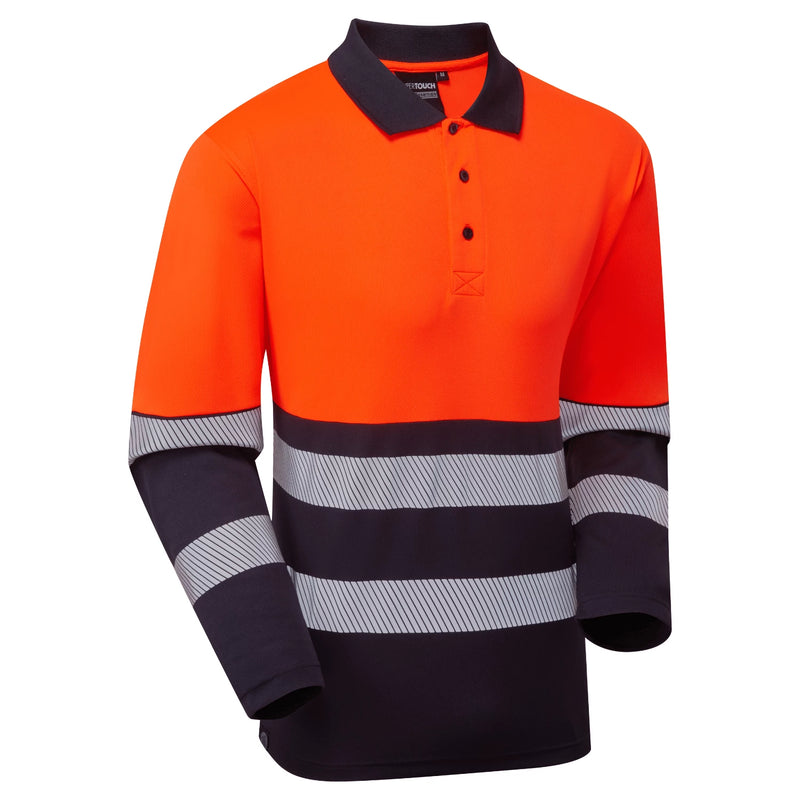 Supertouch Essentials Hi-Vis Eco CoolAir Long Sleeve Polo - Orange/Navy