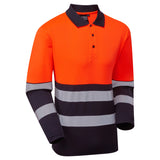 Supertouch Essentials Hi-Vis Eco CoolAir Long Sleeve Polo - Orange/Navy