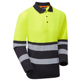 Supertouch Essentials Hi-Vis Eco CoolAir Long Sleeve Polo - Yellow/Navy