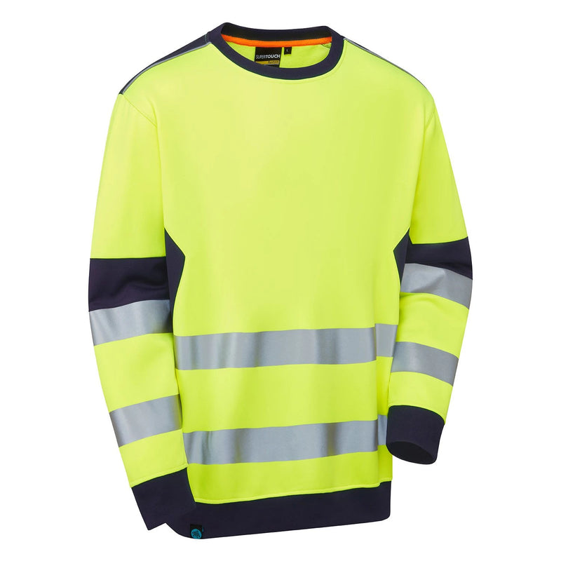 Supertouch System Hi-Vis Eco Crew Neck Sweatshirt - Yellow/Navy