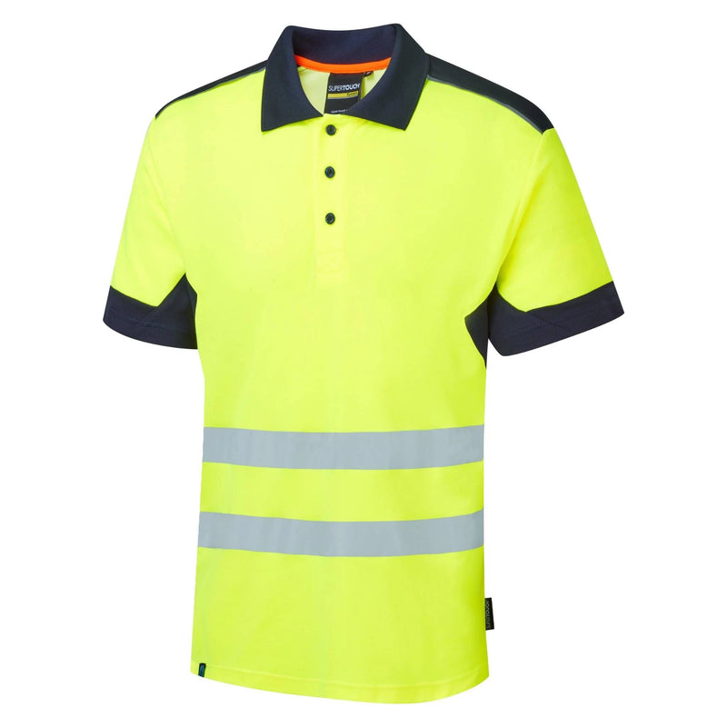 Supertouch System Hi-Vis Eco CottonCool Polo Shirt - Yellow/Navy