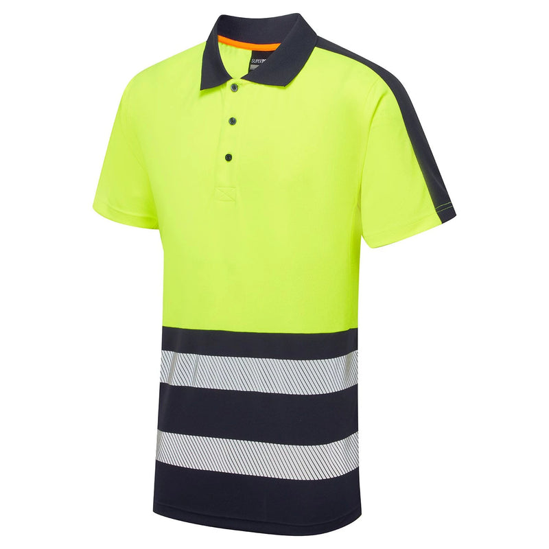 Supertouch Essentials Hi-Vis Eco Coolair Polo Shirt - Yellow/Navy