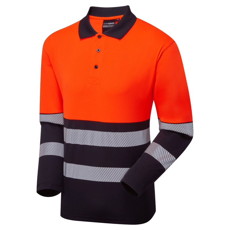 Supertouch Essentials Hi-Vis Eco CoolAir Long Sleeve Polo - Orange/Navy